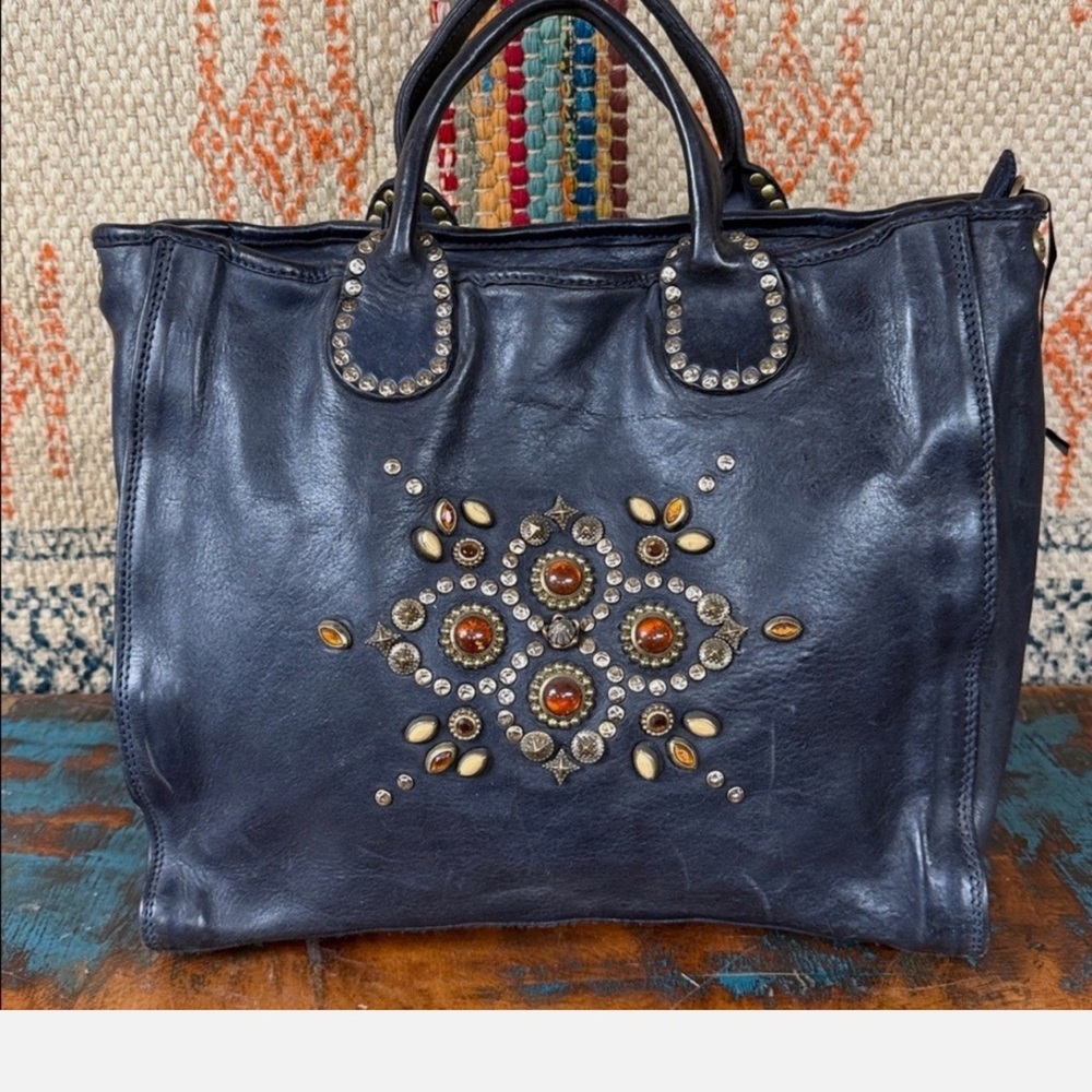 Campomaggi Navy Blue Embellished Tote